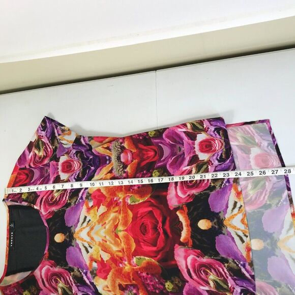 Trouve Mirrored Floral Print Hi-Lo Top Women's Medium Mesh Casual Summer Vibrant - Picture 9 of 12